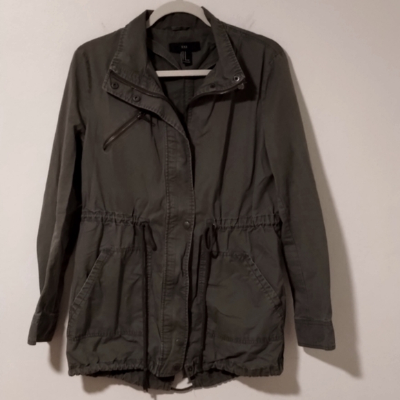 Forever 21 XXI green army jacket, cinch waist/hemline, zipper front pockets Sz M - Picture 12 of 16